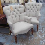 ARMCHAIRS, a pair, in the English 'Country House' style, buttoned back, with herringbone upholstery,