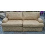 SOFA, in Veraseta peach silk damask, with seat and back cushions, 231cm W.