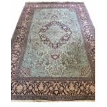 TEHRAN DESIGN CARPET, 274cm x 182cm, pure silk, of sapphire medallions on jade field,