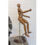 ARTIST'S LAY FIGURE, mounted on stand, 40cm H.