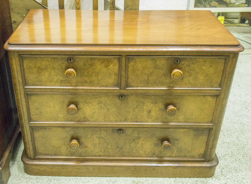 CHEST, Victorian, burr walnut and walnut, of small proportions, with two short and two long drawers,