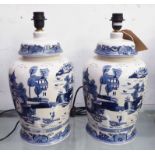 TABLE LAMPS, a pair, Chinese style blue and white, 50cm H.