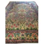 KIRMAN LAVER CARPET, antique Persian, 445cm x 290cm, Paradise Gardens Tree of Life design,