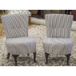 CHAIRS, a pair, in ticking upholstery, 53cm W.