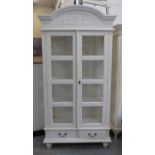 DISPLAY CABINET, white painted, with carved detail with glazed doors and sides,