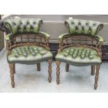 CAPTAINS CHAIRS, a pair, in buttoned green leather, 60cm W.