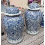 TEMPLE JARS, a pair, Chinese export style, blue and white, 47cm H.