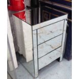 MIRRORED CHEST, with three drawers, 46cm W x 36cm D x 68cm H.