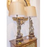 FRENCH SIDE LAMPS, a pair, late 19th century spelter,