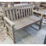 GARDEN BENCH, weathered teak, slatted, by 'Westminster'. 121cm W.