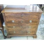 COMMODE, French 19th century mahogany figured with four graduated drawers on bracket supports,