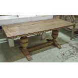REFECTORY TABLE, vintage rectangular oak raised upon twin substantial baluster turned supports,