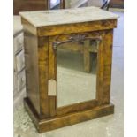 SIDE CABINET, Victorian, burr walnut, with marble top and mirror panelled door,