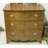 BOWFRONT CHEST, 19th century mahogany, of small proportions, containing three drawers,