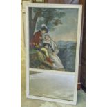 TRUMEAU, 19th century French painted with canvas panel depicting a courting couple and plate below,