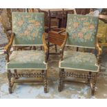 FAUTEUILS, a pair, early 20th century, Louis XV style, walnut,