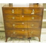 HALL CHEST, Regency, figured mahogany, with boxwood lined top, two short above three long drawers,