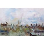 NIGEL KINGSTON 'London Life', acrylic, signed, 75cm x 100cm x 2cm.