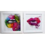 PATRICK MURGANO 'Lips', a set of two, signed and dated, framed and glazed, 87cm x 87cm.