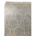 DAMASK RUG, 300cm x 250cm, silver and aquamarine foliate design.