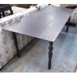 DINING TABLE, rectangular metal top on metal supports, 210cm W x 90cm D x 76cm H.