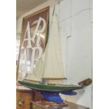 MODEL YACHT HALCYON, marble head class racing yacht on stand, 133cm L x 185cm H.
