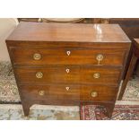 HALL CHEST, Regency figured mahogany, of adapted shallow proportions, with three long drawers,