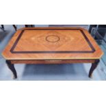 LOW TABLE, with inlaid and gilt detail, 130cm W x 90cm D x 50cm H.