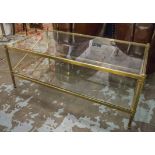 LOW TABLE, brass with two rectangular glass tiers, 50cm H x 124cm W x 68cm D.