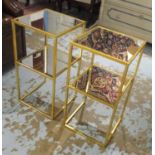 LOW OCCASIONAL TABLES, a pair, gilt metal framed, two tier, each with a square mirrored top, 30.