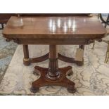 CARD TABLE, Regency, flame mahogany D shaped foldover top,