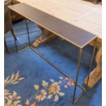 CONSOLE TABLE, gilt metal framed with a rectangular slate metal effect top,