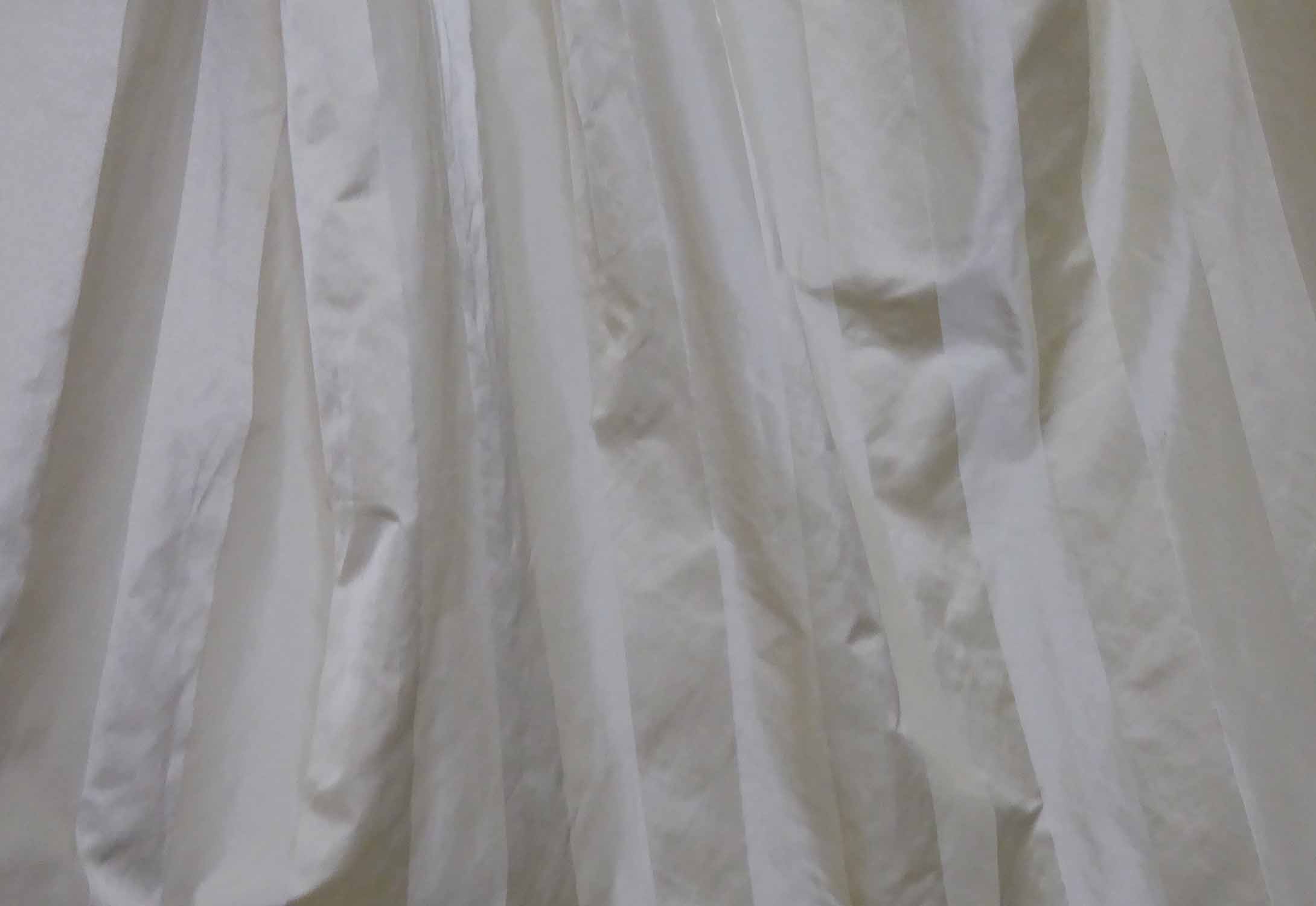 CURTAINS, a pair, in cream stripe, lined and interlined, each curtain 185cm W gathered x 248cm drop. - Image 2 of 3