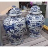 TEMPLE JARS, a pair, Chinese export style, blue and white, 47cm H.