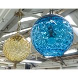 MURANO STYLE GLASS CEILING PENDANTS, a collection of two, contemporary design, 75cm drop.