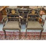 ARMCHAIRS, a pair, Regency style, ebonised, gilt incised and mounted,