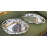 VICTORIAN STYLE TRAYS, a pair, pierced plated design, 50cm x 35cm.