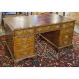 PEDESTAL DESK, Georgian style, burr walnut,