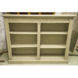 OPEN BOOKCASE, early 20th century and later grey painted, 124cm H x 164cm W x 31cm D.