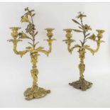 CANDELABRA, a pair, 19th century, ormolu in Rococo style, with two branches, 54cm H.