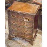 BEDSIDE CHESTS, a pair, George III design burr walnut bow fronted each with four drawers,