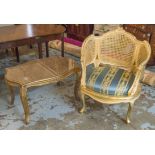 BERGERE, gilt framed, with carved back and broad upholstered seat, 71cm W,