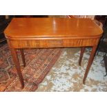 CARD TABLE, early 19th century mahogany and string inlaid with a 'D' end foldover top, 91.