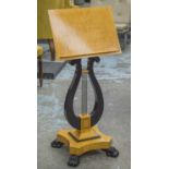 MUSIC STAND, Biedermeier style, satinbirch and ebonised, with lyre support,