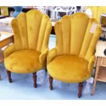 SALON CHAIRS, a pair, in gold coloured fabric, on turned supports, 63cm W.