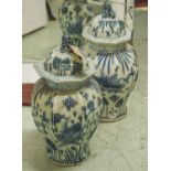 TEMPLE JARS, a pair, Chinese export style, blue and white ceramic, 70cm H.