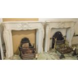 FIRE SURROUNDS, a pair,Louis XV style, painted plaster with shell and acanthus leaf detail,