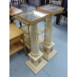 PEDESTALS, a pair, with marble tops, gilt metal detail and cream painted bases, each 101cm H.