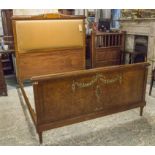 BED, circa 1905, French burr elm, mahogany, inlaid and gilt metal mounted, with padded headboard,