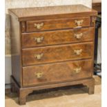 BACHELOR'S CHEST, George III design, burr walnut, with foldover top above four long drawers,